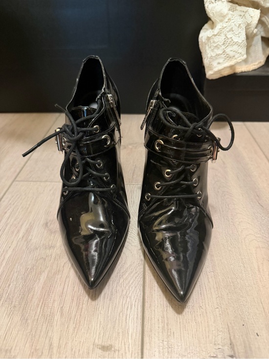Guess Shoes - GUESS Black Patent Pointed Lace-Up Ankle Boots